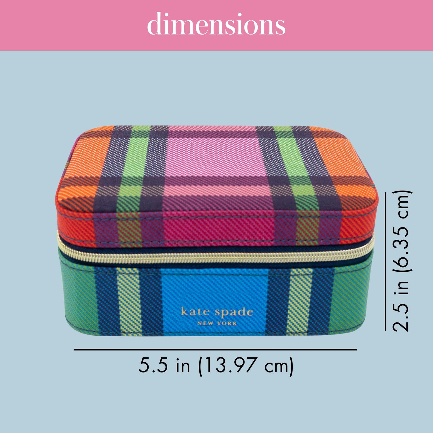 kate spade new york Black Travel Jewelry Case, Small Jewelry Box to Organize Rings, Necklaces, Earrings, Grand Plaid Duo