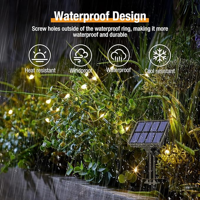 btfarm 2 Pack Solar String Lights Outdoor, 66FT 160LED Solar Fairy Lights Outside Waterproof 8 Modes, Copper Wire Solar Powered Twinkle Light for Garden Tree Christmas Wedding Party,Warm White