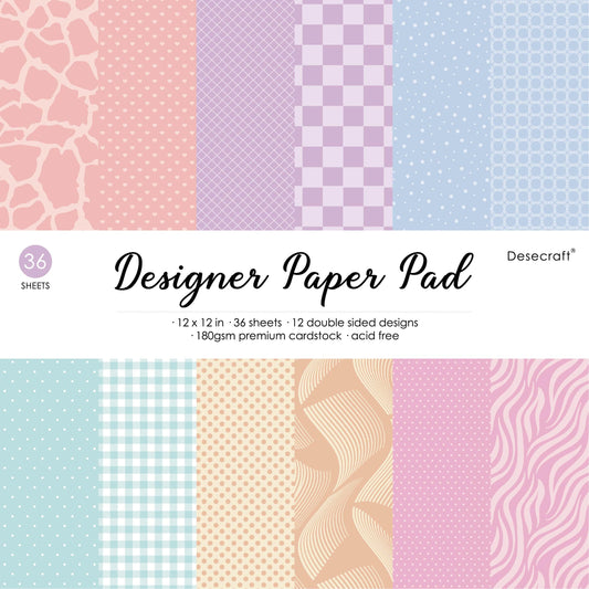 Desecraft 12x12 in Pastel Easter Scrapbooking Cardstock Decorative Paper - 36 Sheets - for Card Making Journaling Planner Origami Background Scrapbook Paper Scrapbook Materials Supplies