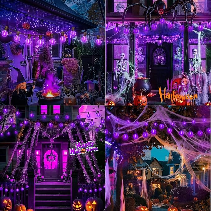 LAMPHOME G40 LED Outdoor Halloween Christmas String Lights, 4PK 26FT Patio Lights with 12+1 Edison Shatterproof Bulbs, Connectable Outside String Lights for Backyard Porch Holiday Decor, Purple