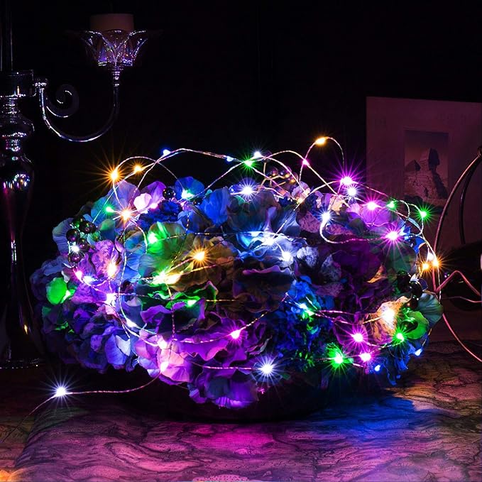 RUICHEN 20 Ft 120 LED USB Fairy String Lights with On/Off Switch, Waterproof Copper Wire Lights for Bedroom Wall Ceiling Wreath Christmas Easter Wedding Party, Multicolor, 2 Pack