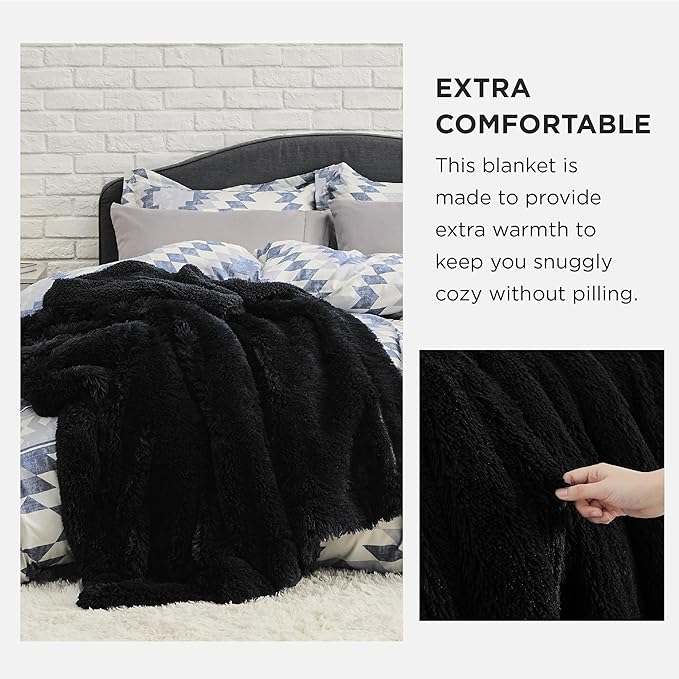 Bedsure GentleSoft Fuzzy Sherpa Faux Fur Twin Blanket Black Cozy Gifts for Women Men, Soft Fleece Plush Warm Minky Thick Blanket Twin Size for Bed, Couch, Dorm Essentials Black Decor Gifts, 60x80