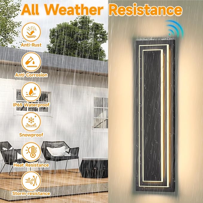 23.6 in Dusk to Dawn Exterior Lighting Fixtures,Black Modern Outdoor Wall Lights,3000K 36W Exterior Wall Sconce,Waterproof Outdoor Porch Lights Wall Mount,2-Tier Outside Garage Lights, 2 PCS