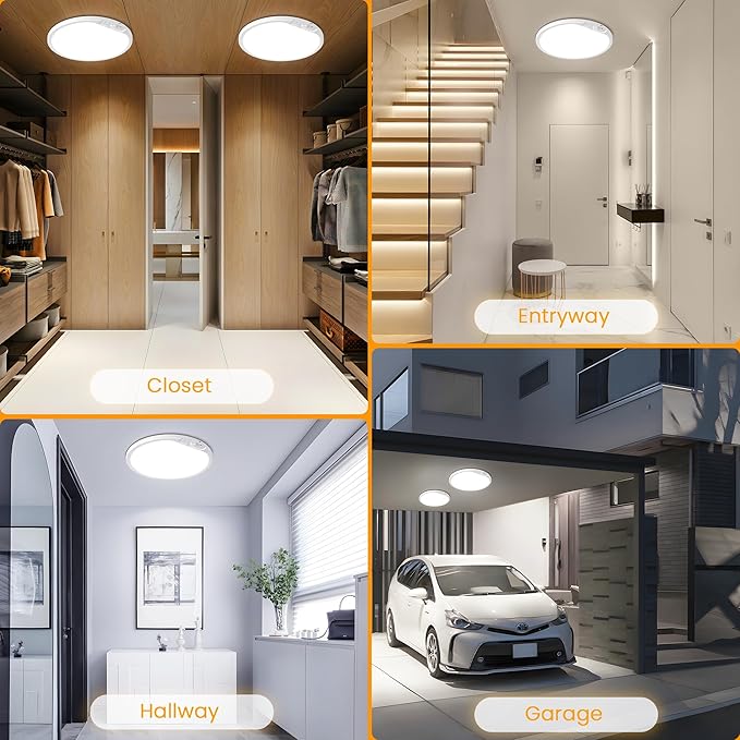 SunRider 12 Inch Rechargeable Motion Sensor LED Ceiling Light with Remote, Wireless Dimmable 3CCT Battery Operated LED Closet Lights for Stair Hallway