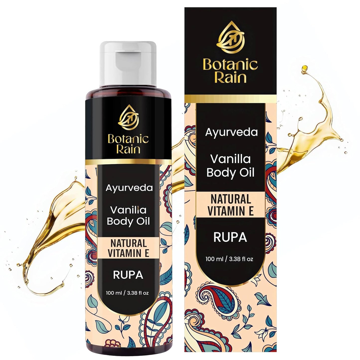 Ayurveda Vanilla Body Oil, Organic, Nourishing, & Hydrating Moisturiser for Dry, Flaky Crepey Skin - Fast Absorbing, Non-Greasy, Ayurvedic for Women & Men â 3.38 fl oz (1)
