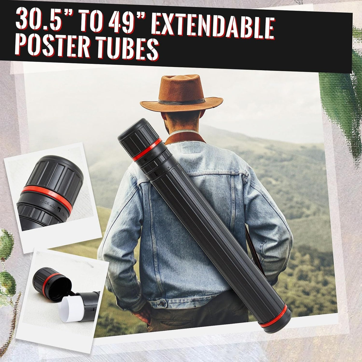 4 Pcs Large Extendable Poster Tubes from 30'' to 49' with Strap Poster Carrying Case Telescoping Tube Portable Blueprint for Posters, Blueprints, Artwork, Map Storage(Classic Standard Style)