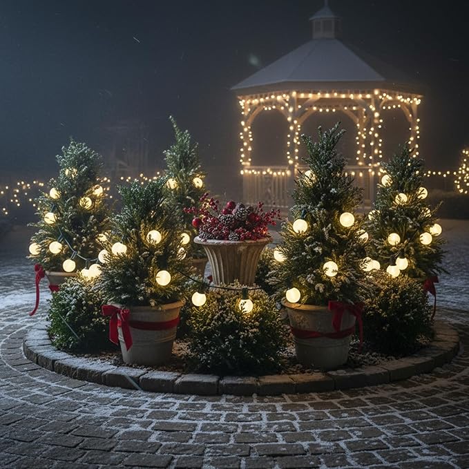 25ft Outdoor Christmas LED String Lights,G40 Frosted White Globe Lights with 27pcs Plastic Bulbs,Round Bulb Christmas Lights for Indoor/Outdoor Wedding Backyard Cafe Garden Xmas Decor