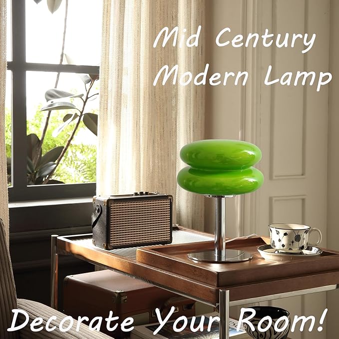 Mushroom Lamp Table Lamp for Night Stands,Mid Century Modern Desk Lamps for Bedroom, Vintage Dimmable Bedside Small Lamps, Cute Cool Home Room Aesthetic Decor for Living Room (Green)