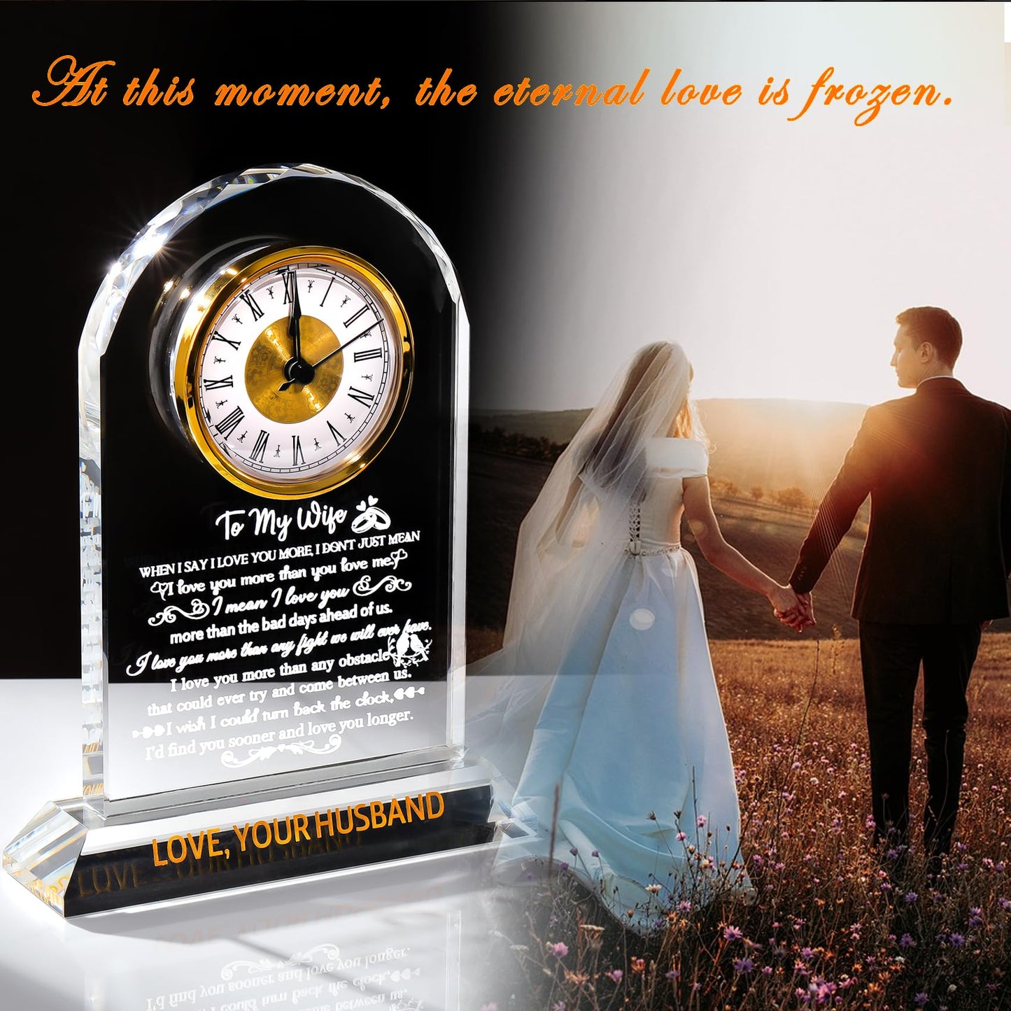 Ornalrist Gifts for Wife from Husband - Crystal Clock, Birthday, Wedding Anniversary Marriage Gifts Idea - to My Wife Clock Presents for Valentines Mother's Day (8.8'' Gift Boxed)