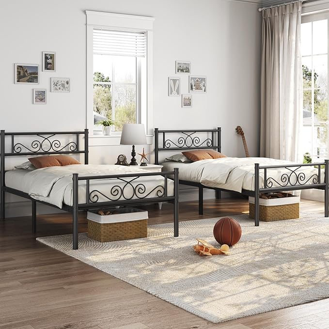Yaheetech Twin Bed Frames Metal Platform Bed with Headboard and Footboard No Box Spring Needed Easy Assembly,Under-Bed Space: 12.6''/Black/Twin Bed