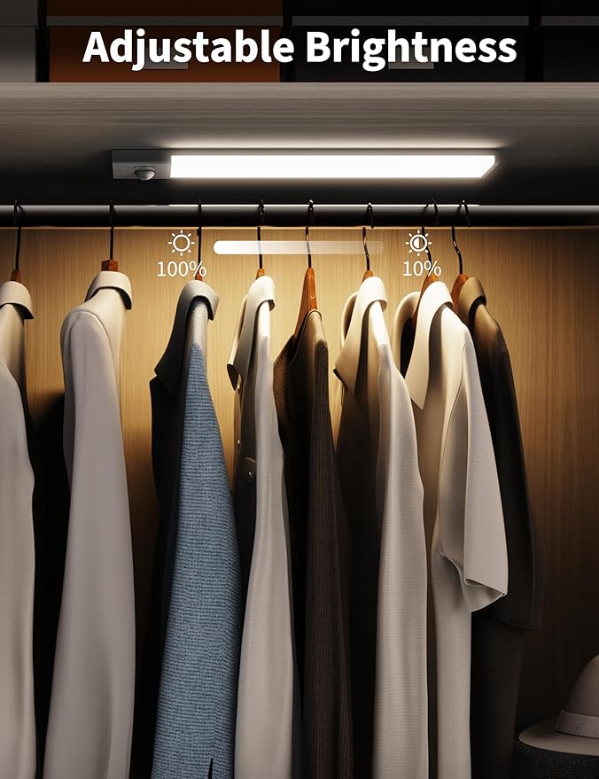 Joyzy 2 Pack 66 LED Motion Sensor Closet Lights, 9.2’’ Rechargeable Under Cabinet Lighting Magnetic Wireless 3 Color Temps & Dimmable Under Counter Light Motion Activated Pantry Light (110 Lumen)