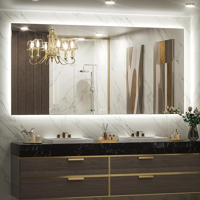Keonjinn LED Backlit Mirror 72” x 35.9” Oversized Lighted Bathroom Mirror with UL Listed LED Driver, Large Stepless Dimmable Wall Mirror, Tempered Glass, CRI90+ Anti Fog Vanity Mirror with Backlights