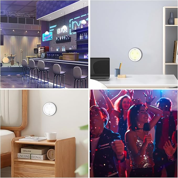LED Lights with Wireless Remote, 13 Color RGB - for Closet, Under Cabinet,Bedroom Wall, Battery Powered Puck Lights. Convenient 3M Stick On