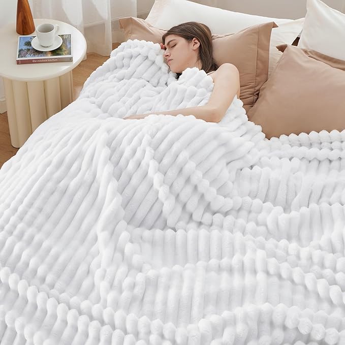 Bedsure GentleSoft White California King Size Blanket for Couch - Cozy Soft Blankets for Women, Cute Small Fleece Throws for Girls, Birthday Gifts for Women, White, 102x96 Inches