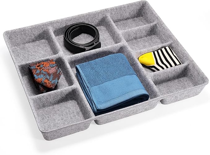 Welaxy Drawer Organizer trays with 9 compartments storage box multi storage purpose for home office desk closet bathroom kitchen (Gray)