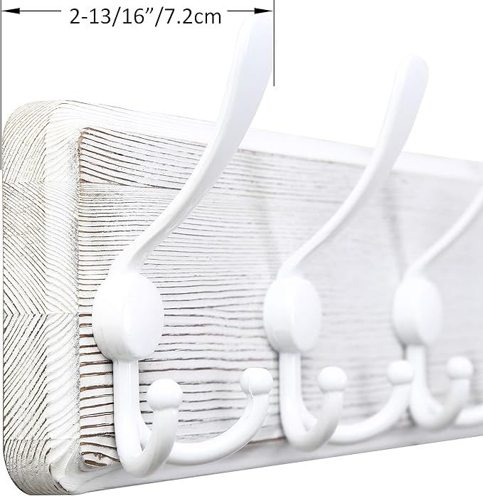 WEBI Coat Rack Wall Mounted,38 9/16" Long,10 Triple Hooks,Wood Coat Hooks Wall Mount,Large Coat Hanger Wall,Hook Rack,Tri Hooks for Hanging Coats,Clothes,Jacket,Entryway,Rustic White,2 Packs