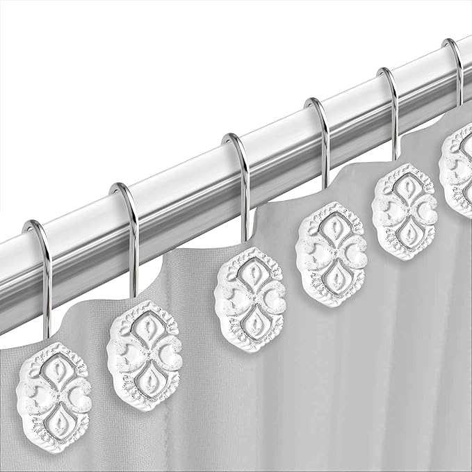 Zahari Home Monaco Bathroom Shower Curtain Set - 13pc Classic Luxury Contemporary Design with 12 Hooks