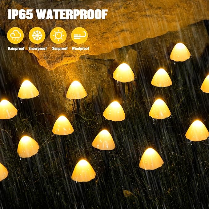 JMEXSUSS Solar Mushroom Lights for Outside, 20 LED 36FT Solar String Lights Outdoor Waterproof, 8 Modes Solar Pathway Lights for Garden Patio Yard Decorations, Mushroom