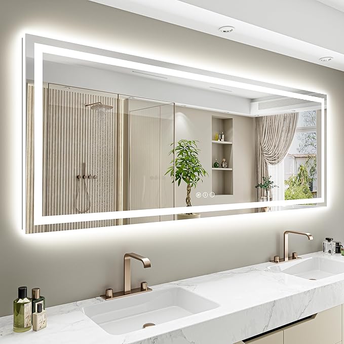 84x32 Inch LED Bathroom Mirror with Lights Front and Backlit Lighted Vanity Mirror for Bathroom Wall with 3 Colors Dimmable Anti-Fog Memory Shatter-Proof IP54 Waterproof Horizontal/Vertical