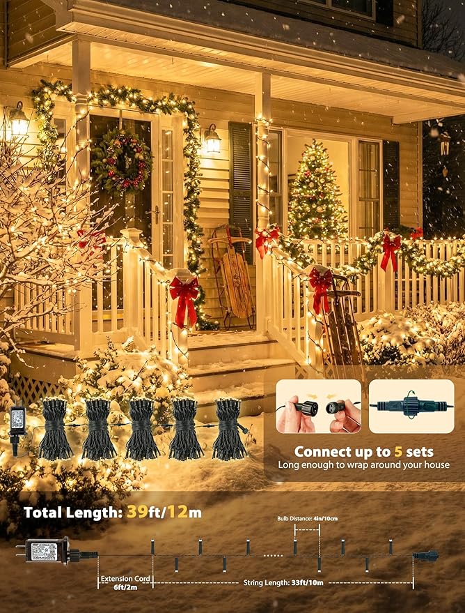 Hopolon String Lights Indoor Outdoor, 33 FT 100 LED Christmas Lights with Remote, Connectable Green Wire Twinkle Fairy Lights Plug in Waterproof for Wedding Party Patio Spring Decor (Warm White)
