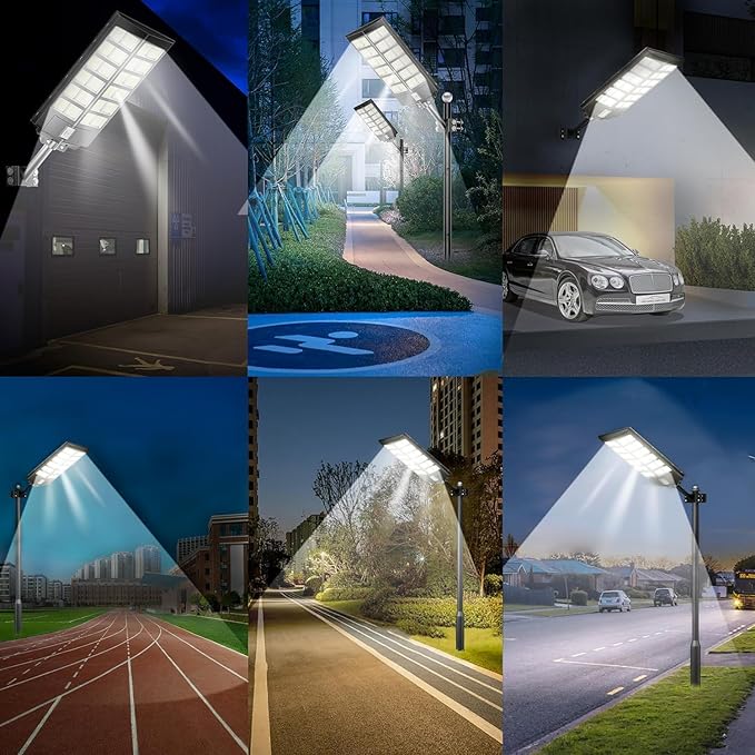 9000W Solar Street Lights Outdoor Dusk to Dawn, 240000LM 7000K IP67 Waterproof Motion Sensor Parking Lot Lights for Garden Pathway, High Efficiency LED Solar Street Lights