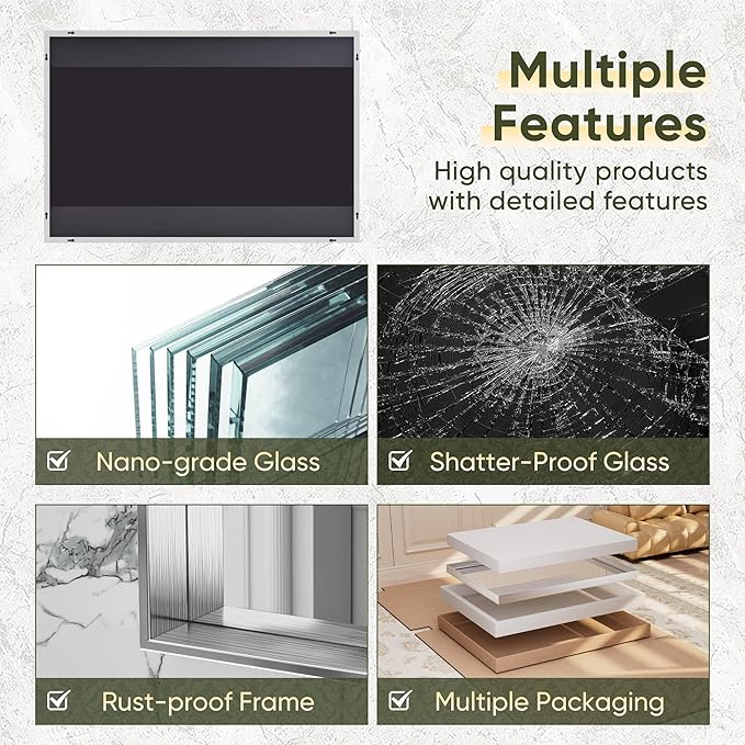 Suidia Bathroom Mirror, 30" x 40" Wall Mirror Metal Framed, Bathroom Vanity Mirror for Living Room Bedroom Bathroom Entryway, Silver, Rect Corner Style
