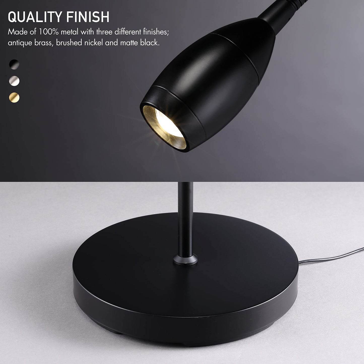 O’Bright Ray – Adjustable LED Beam Floor Lamp, Dimmable and Zoomable Spotlight, Flexible Gooseneck, Reading/Crafting Standing Lamp, Work Table Light, Matte Black