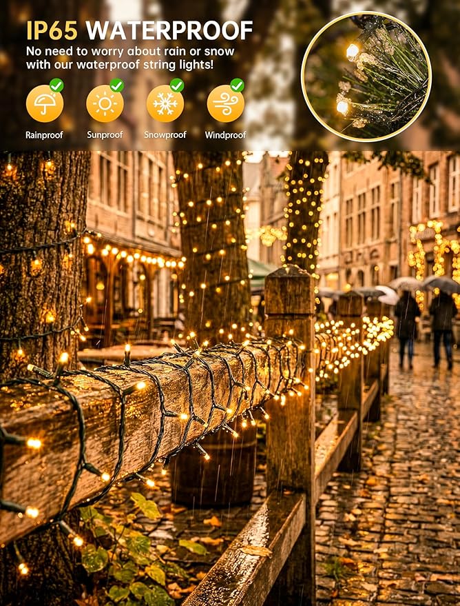 Hopolon String Lights Indoor Outdoor, 33 FT 100 LED Christmas Lights with Remote, Connectable Green Wire Twinkle Fairy Lights Plug in Waterproof for Wedding Party Patio Spring Decor (Warm White)