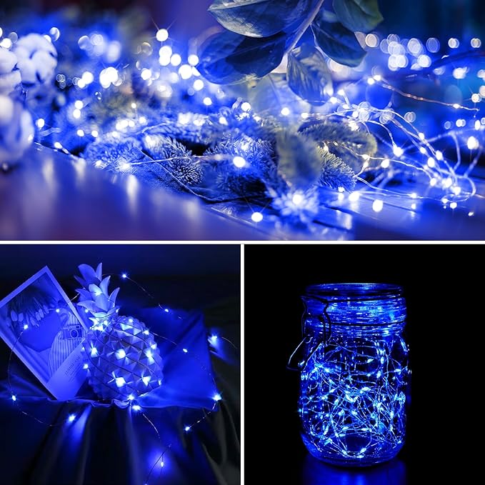 2-Pack 200 LED Solar Fairy Lights Outdoor, Upgraded Oversize Lamp Beads & Super Bright Solar String Lights Outoor, 8 Modes Solar Lights for Garden Patio Decorations(Blue)