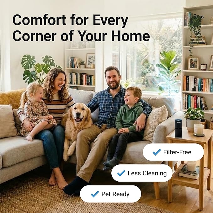 Lab Charge Small Ionic Air Purifier for Home & Bedroom – Silent HEPA Filter – Covers 250 Sq Ft - Free Cleaner for Pets, Hair, Smoke, Dust, Odors & Dander – Compact & Black Design - Pack of 3