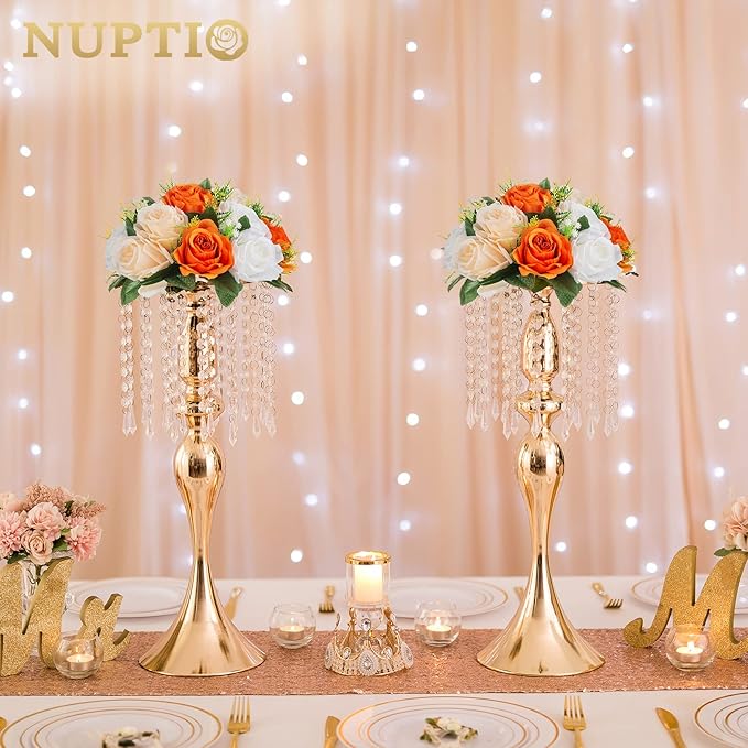 NUPTIO Flower Ball Arrangement Bouquet - 10 Pcs 9.5 inch Diameter Orange Fake Flowers Roses Balls for Centerpieces Tables - Artificial Rose Arrangements for Wedding Centerpiece Table Decorations