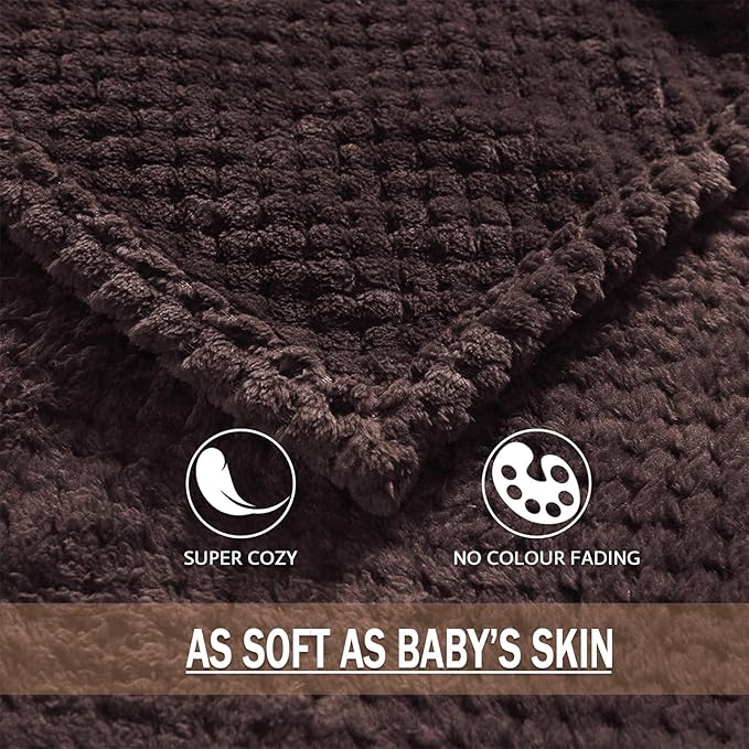 Exclusivo Mezcla Fleece Bed Blanket King Size, Super Soft and Warm Blankets for Couch, Sofa and Bed Waffle Textured, Cozy, Fuzzy and Lightweight (Coffee, 90x104 Inches)