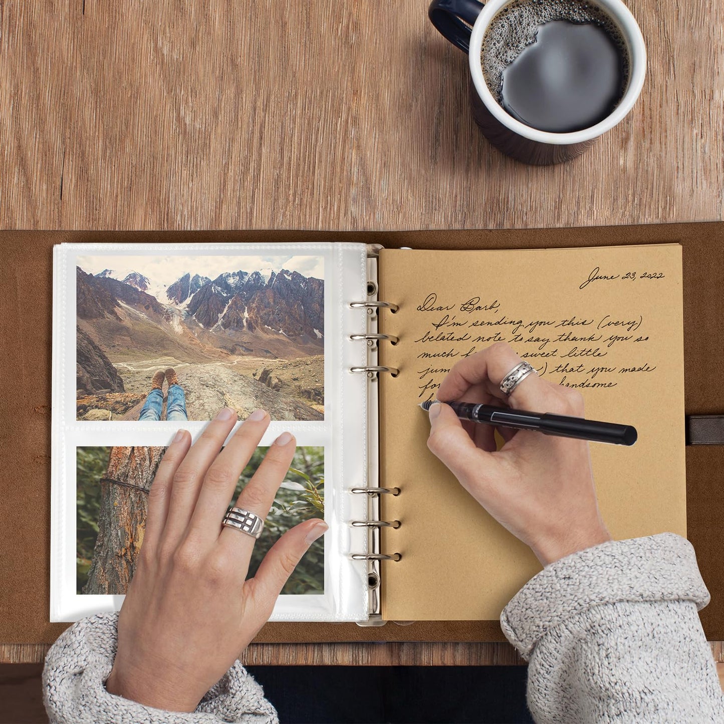 Photo Album 4x6 200 Photos, Genuine Leather Photo Albums with Writing Space with 30 Writing Paper, Travel Family Wedding Kids Graduation Ultrasound Baby Picture Album Scrapbook Photo Album Hold Hands