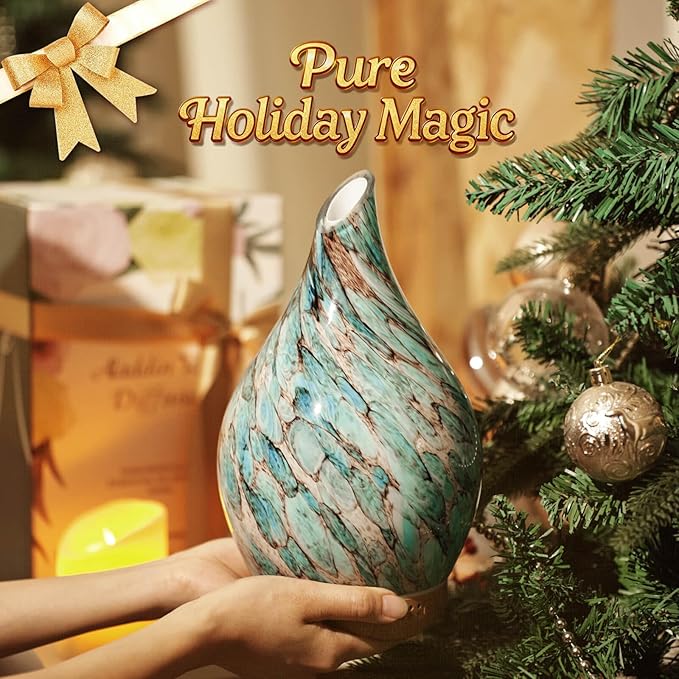 Porseme 280ml Glass Essential Oil Diffuser Aromatherapy Ultrasonic Cool Mist Humidifier 7 Running Hours Waterless Auto-Off Air Diffusers for Sleeping, Yoga, Office Working, Spa and Rest (Light Blue)