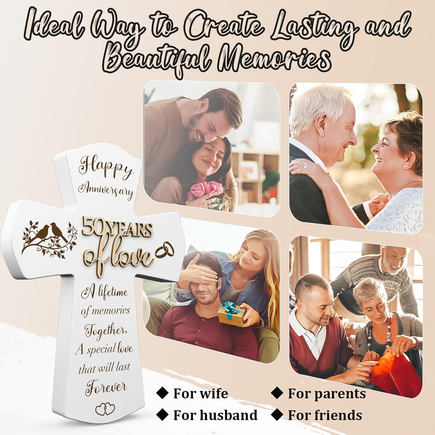 50th Anniversary Wedding Gifts for Wife Husband, Religious Cross Gifts for Women Men,50 Year Romantic Anniversary Marriage Gift for Her,Him,Couple,Parents,Friends,Wedding Anniversary Decorations