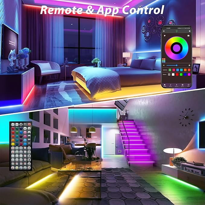 Led Lights for Bedroom 100ft (1 Rolls of 100ft) Music Sync Color Changing Led Strip Lights with 60 Key Remote and App Control RGB Led Light Strip for Home Party Room Decoration