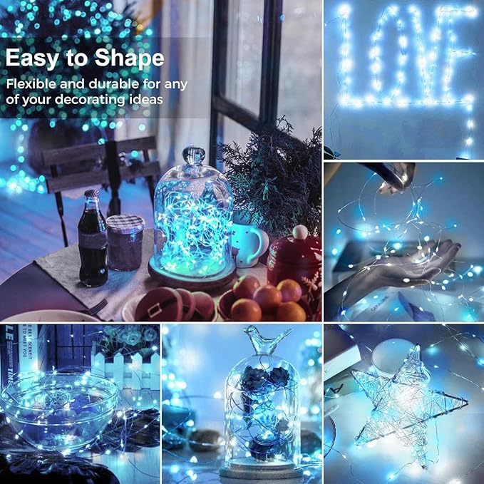 kolpop 12 Pack LED Fairy Lights Battery Operated with 3 Modes, Mini Twinkle String Lights Battery Powered Waterproof for Christmas Mason Jars Party(Blue&White)