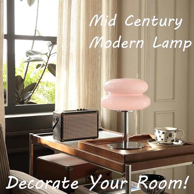 Mushroom Lamp Table Lamp for Night Stands,Mid Century Modern Desk Lamps for Bedroom, Vintage Dimmable Bedside Small Lamps, Cute Cool Home Room Aesthetic Decor for Living Room (Pink)