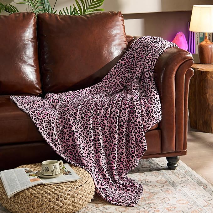 BEDELITE Pink Leopard Print Throw Blanket – Soft & Cozy Cheetah Blanket for Couch, Bed & Sofa, Lightweight Fleece Animal Print Decor, 50"x 60", Pink