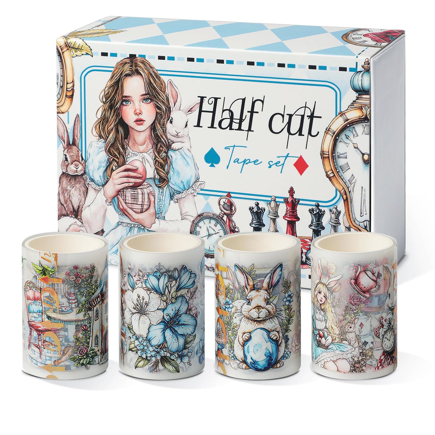 Snycler Pre-Cut Fairy Tale Themed PET Washi Tapes - Vintage Aesthetic Tape Stickers for Journaling, Scrapbooking, Junk Journals, Crafts, Planners - 4 Rolls