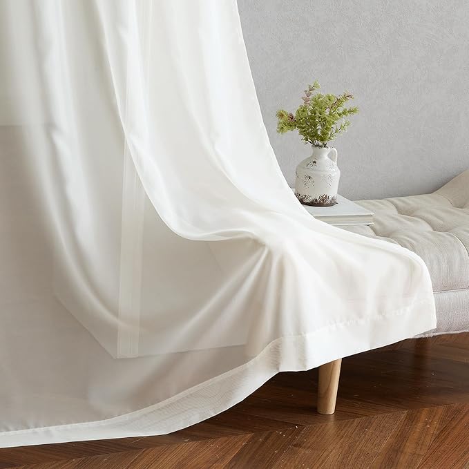 NICETOWN Beige Sheer Long Curtains 102 inches, Grommet Elegant and Airy Window Treatments Translucent Lightweight Drapes for Living Room/Bedroom, 2 Panels, W54 x L102
