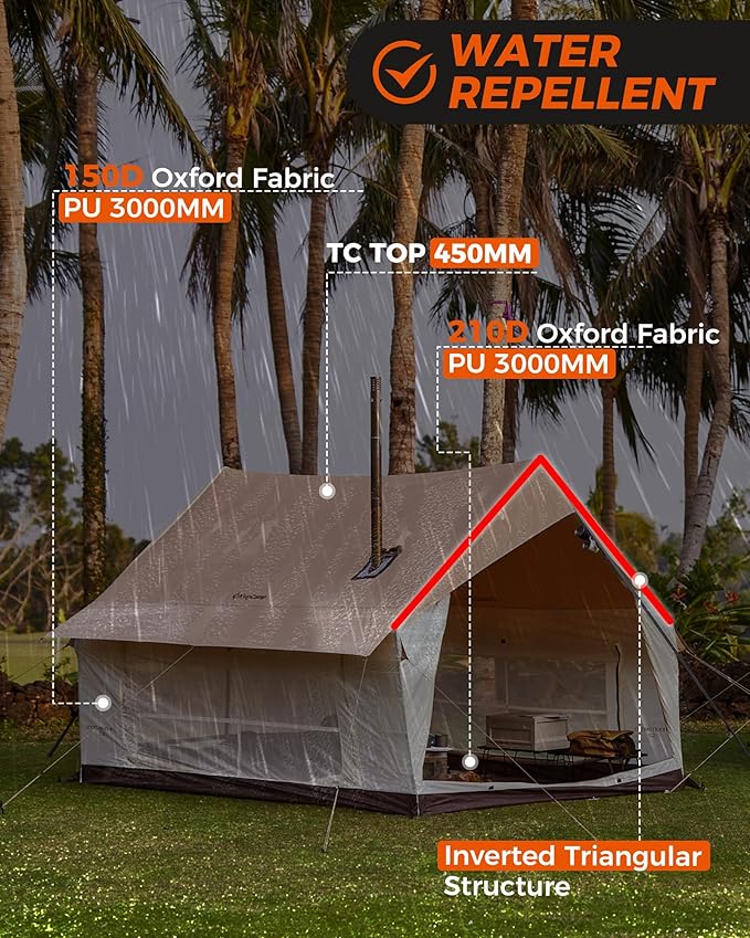 KingCamp Camping Tent 6-8 Person, Weatherproof Hot Tent Large Family Cabin Tents with Stove Jack, Waterproof & Windproof for Family Camping & Outdoor Parties