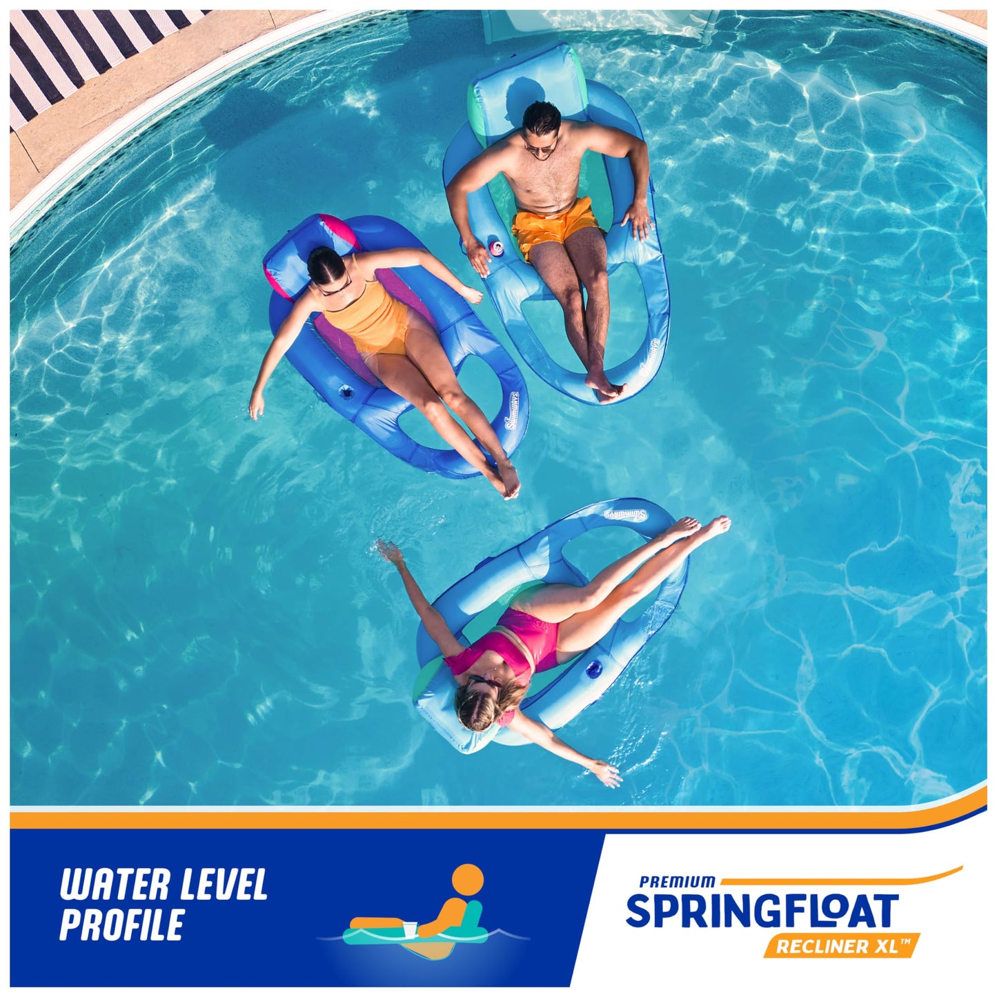 SwimWays Spring Float Premium XL Recliner Chair, Inflatable Pool Floats Adult with Fast Inflation, 25% Larger Than Recliner, Supports Up to 300 lbs