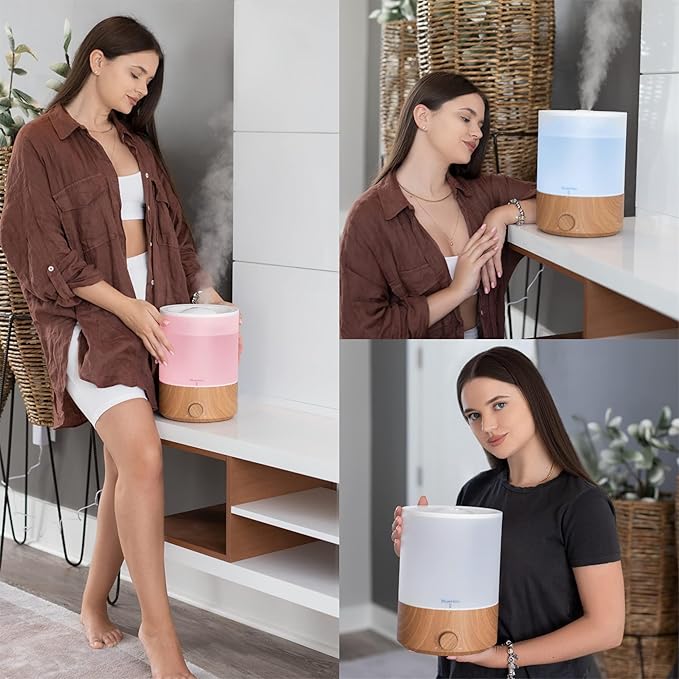BlueHills Premium Set of Two Large 5000 ML XL and 4000 ML Essential Oil Diffusers Humidifier Combo for Large Room Home with Décor LED Lights Great Gift – Value Pack of White and Wood Grain