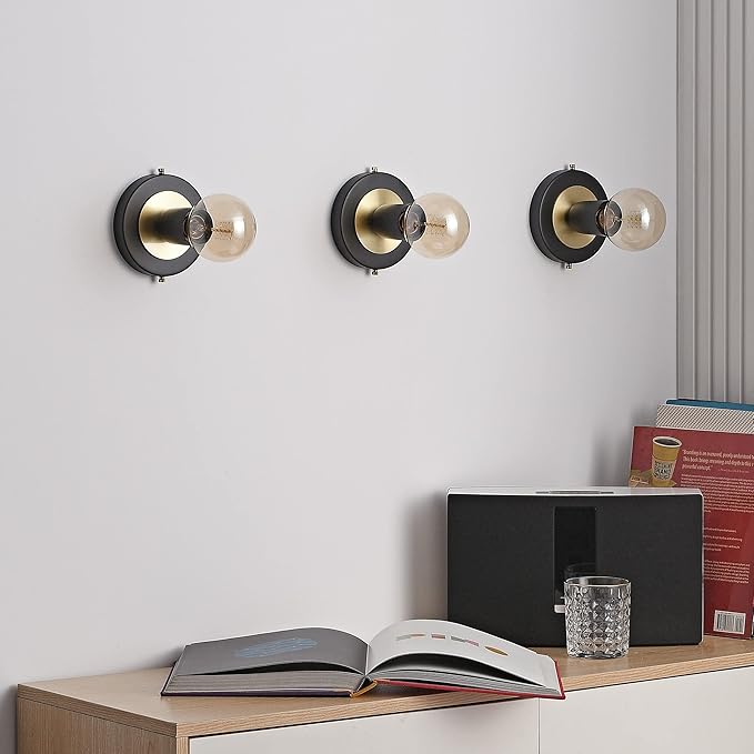 BRIGHTTIA Luna Uno 1-Light Wall Sconce - Mid Century Industrial Modern Flush Mount Fixture for Wall & Ceiling - Minimalist Lamp for Bathroom and Small Spaces - Black & Gold (BC0026-1BG)