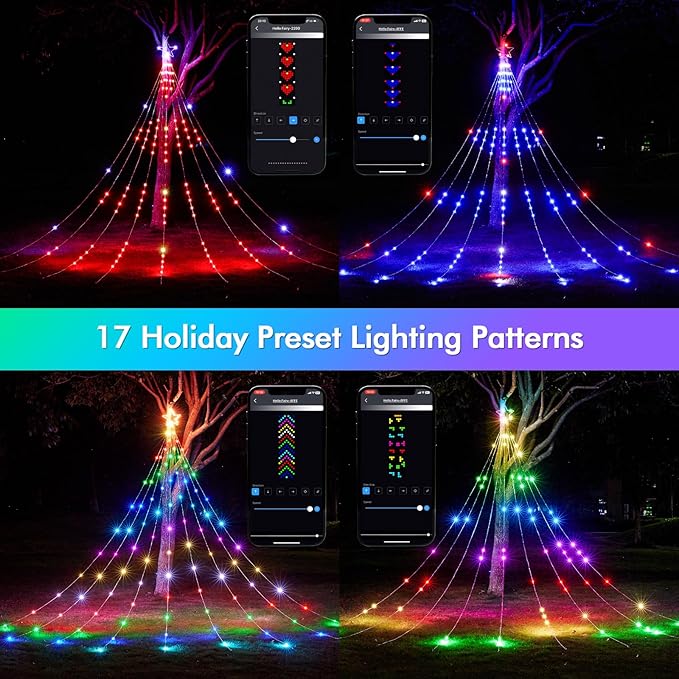 16.4FT Outdoor Christmas Decorations, Smart RGB Color Changing Christmas Hanging Waterfall String Lights, APP Remote Control, DIY Multi-Color Lightshow, Music Sync, Outside Xmas Lights Decor