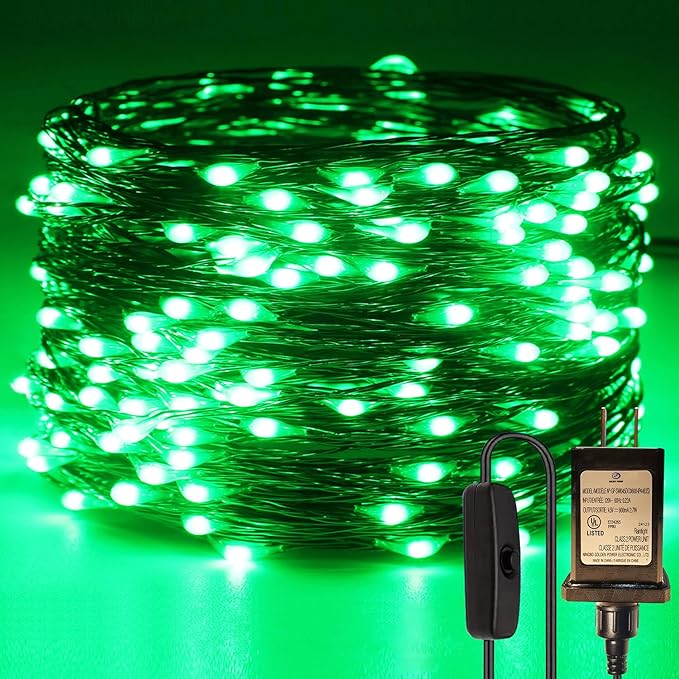 RUICHEN Plug in Fairy String Lights with Switch, Waterproof 66 Ft 200 LED Copper Wire Firefly Lights for Christmas, Parties, Wedding, Ceiling, Craft, Vases, Green