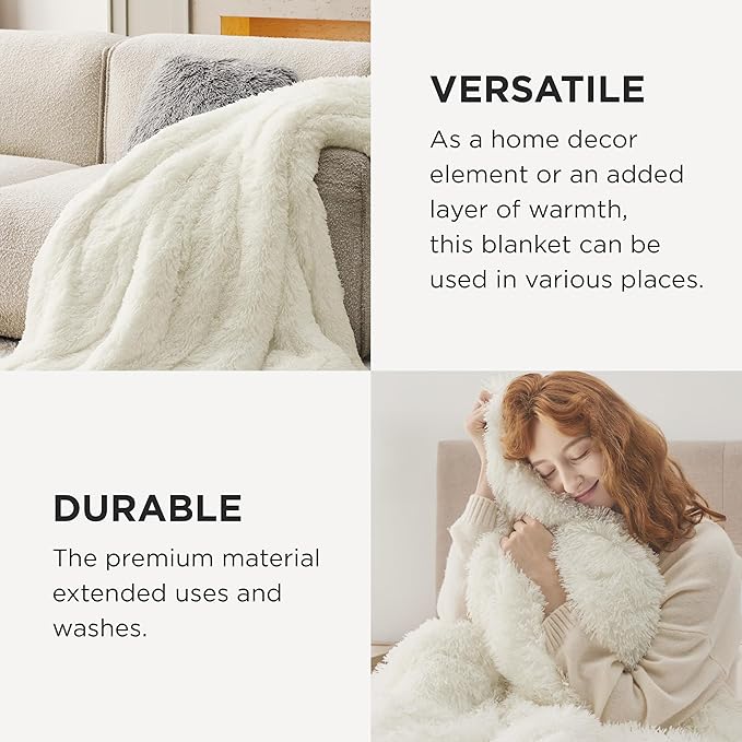 Bedsure GentleSoft Fuzzy Sherpa Faux Fur Twin Blanket Cream Cozy Gifts for Women, Soft Fleece Plush Warm Minky Thick Blanket Twin Size for Bed, Couch, Room Dorm Essentials Cream Decor Gifts, 60x80