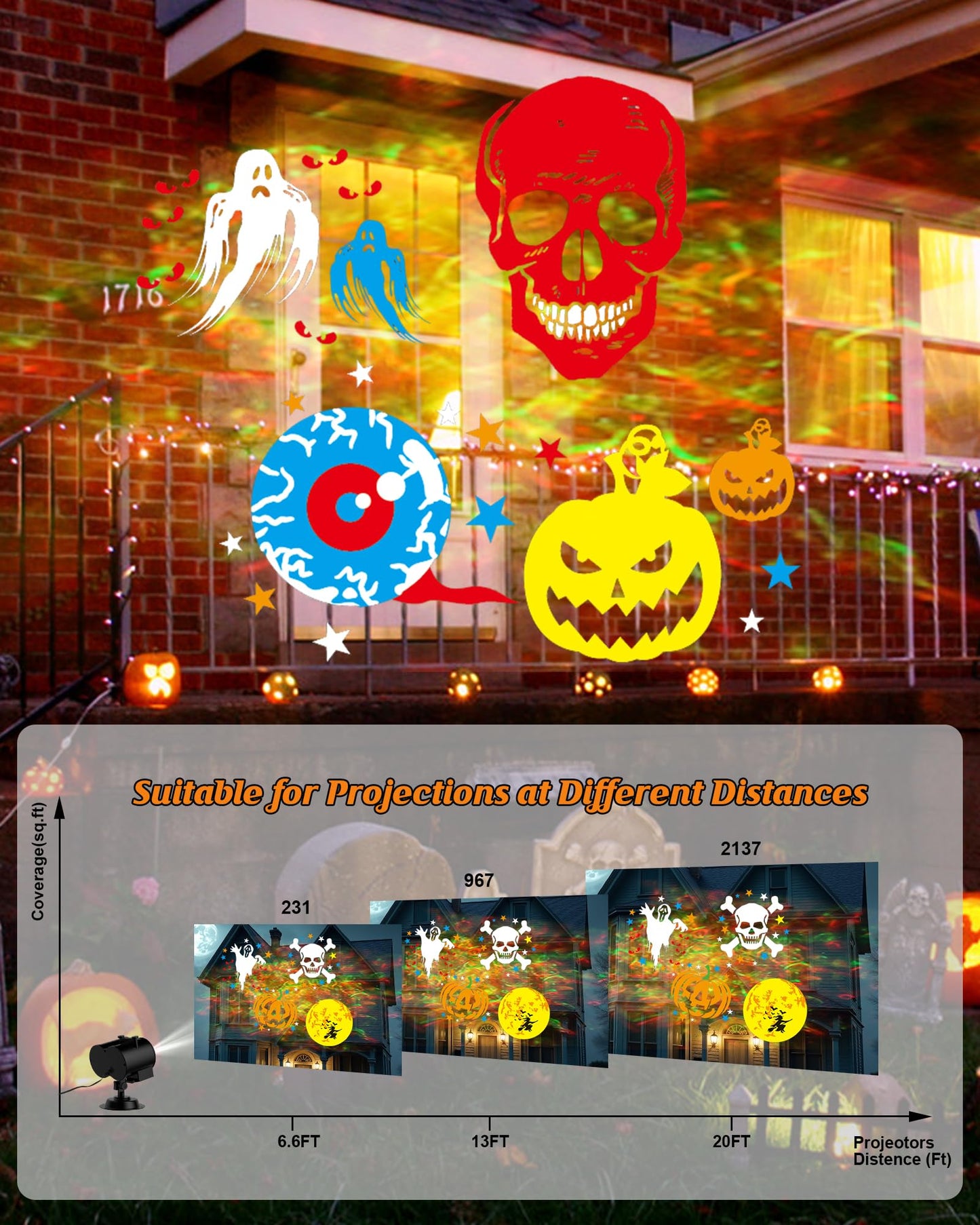 COOLWUFAN Halloween Christmas Projector Lights Outdoor, 2025 Upgrade 2-in-1 Holiday Projector Lights, 30 HD Effects (20 Slides) Projection Light for Xmas Halloween Party Garden Yard Decor