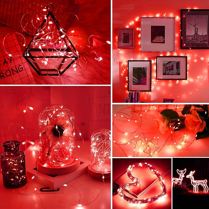 ZGWJ Fairy Lights Battery Operated, 8 Pack Twinkle String Lights 20 LED 7FT 3 Lighting Modes for Bedroom Decor, Easter, Halloween, Christmas, Party Indoor and Outdoor Decoration Red